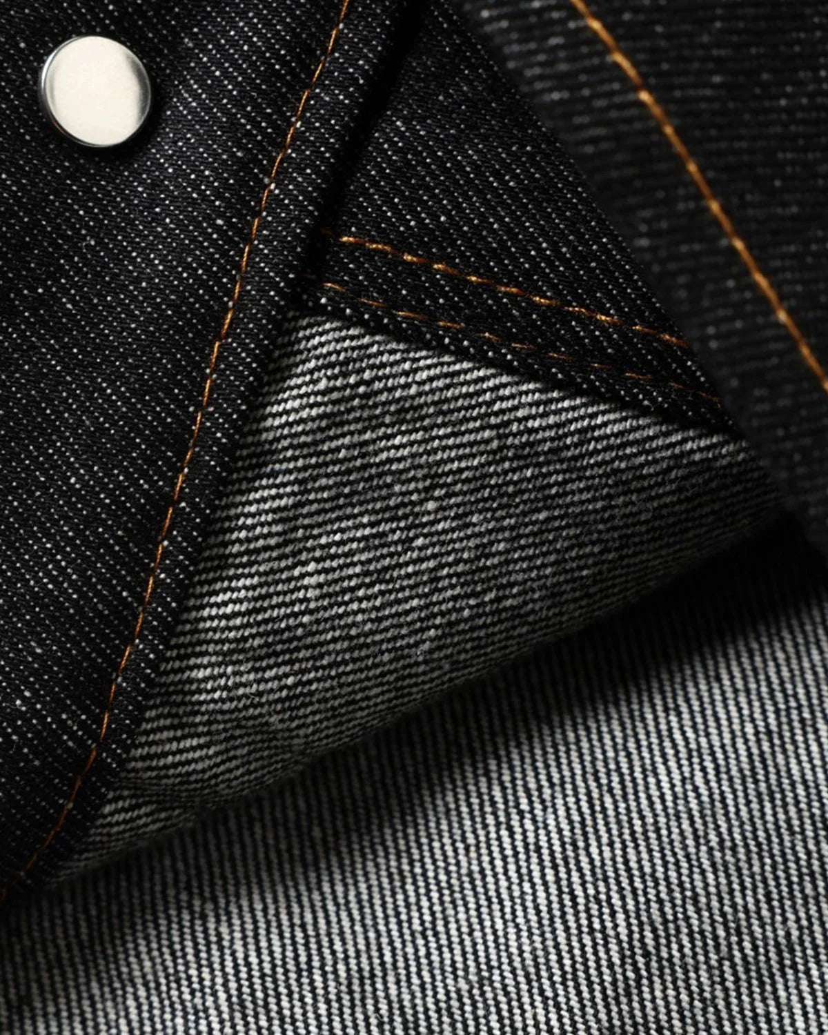 Men's black denim jacket with Mandarin collar, metal toggles and chest pockets