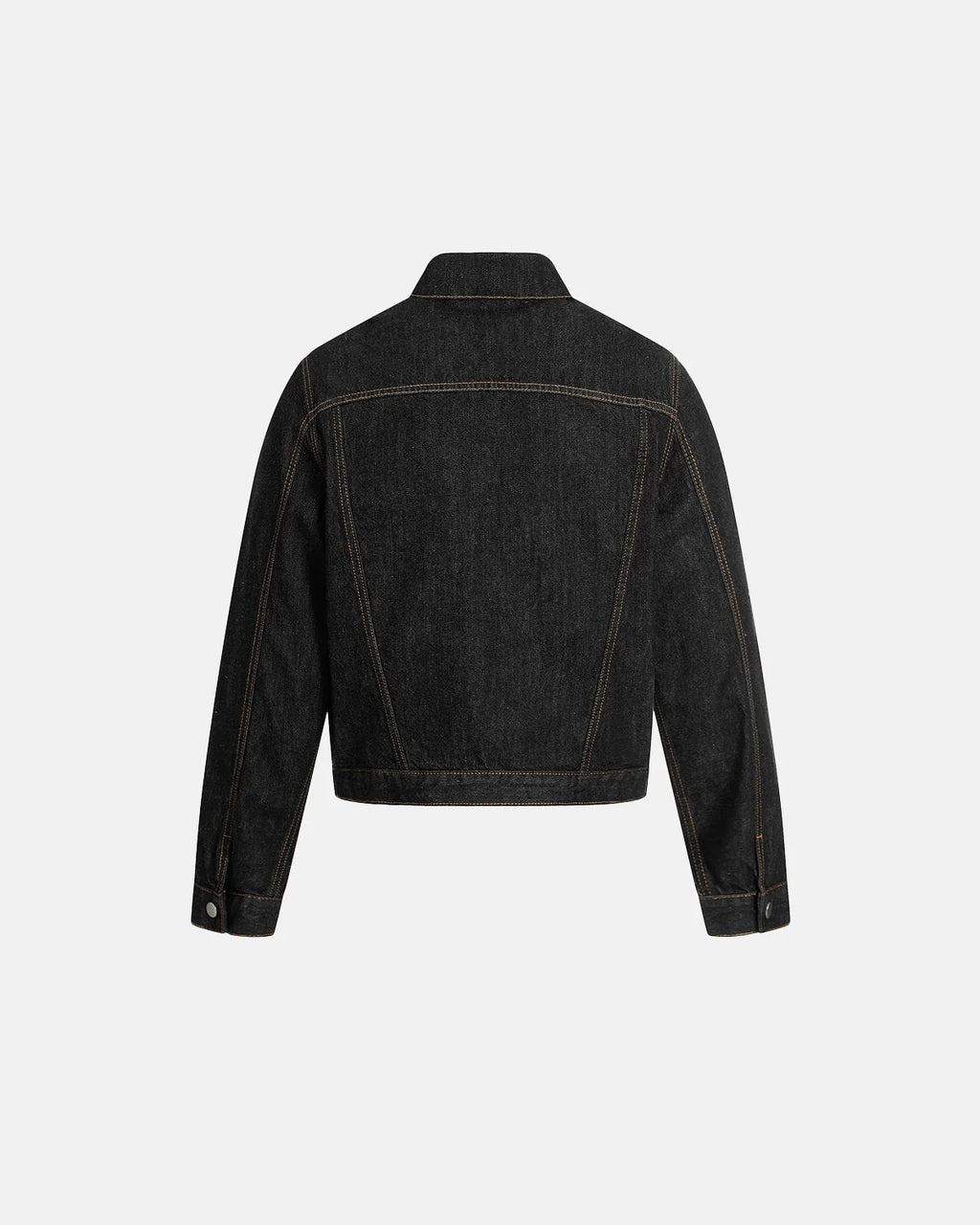 Men's black multi-pocket denim jacket with long sleeves