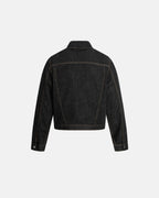 Men's black multi-pocket denim jacket with long sleeves