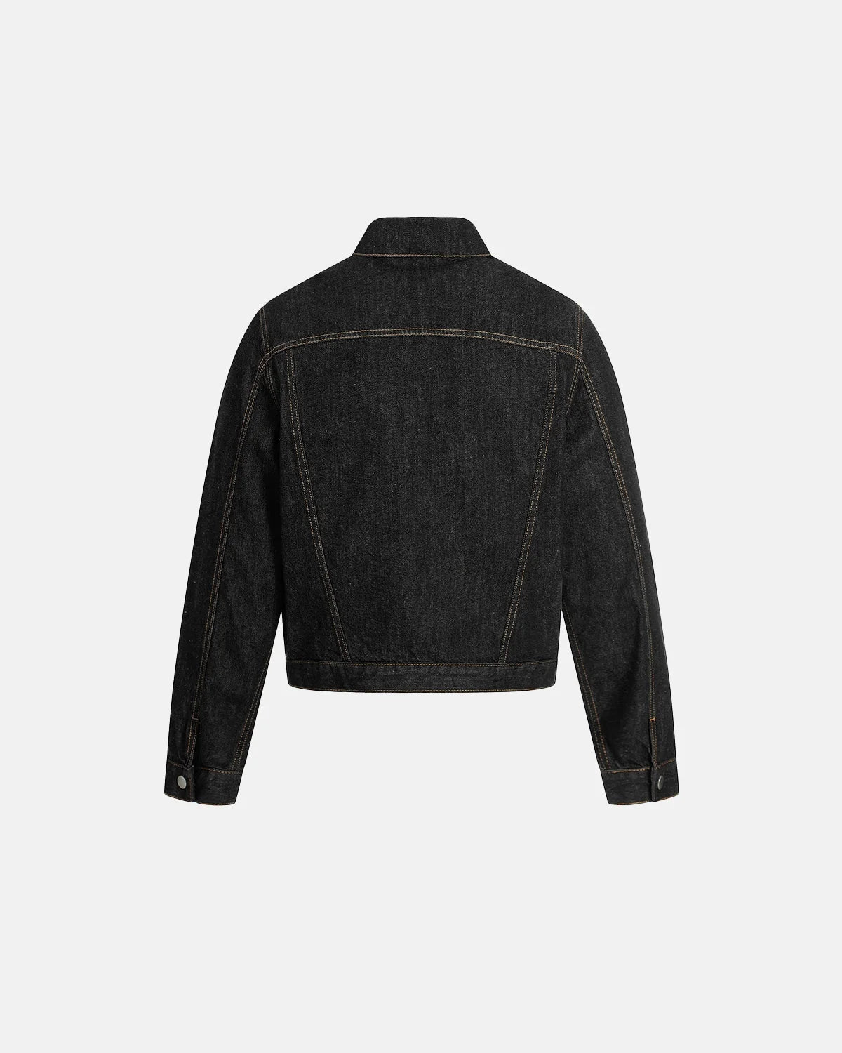 Men's black multi-pocket denim jacket with long sleeves