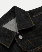 Men's black multi-pocket denim jacket with long sleeves