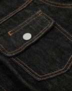 Men's black multi-pocket denim jacket with long sleeves