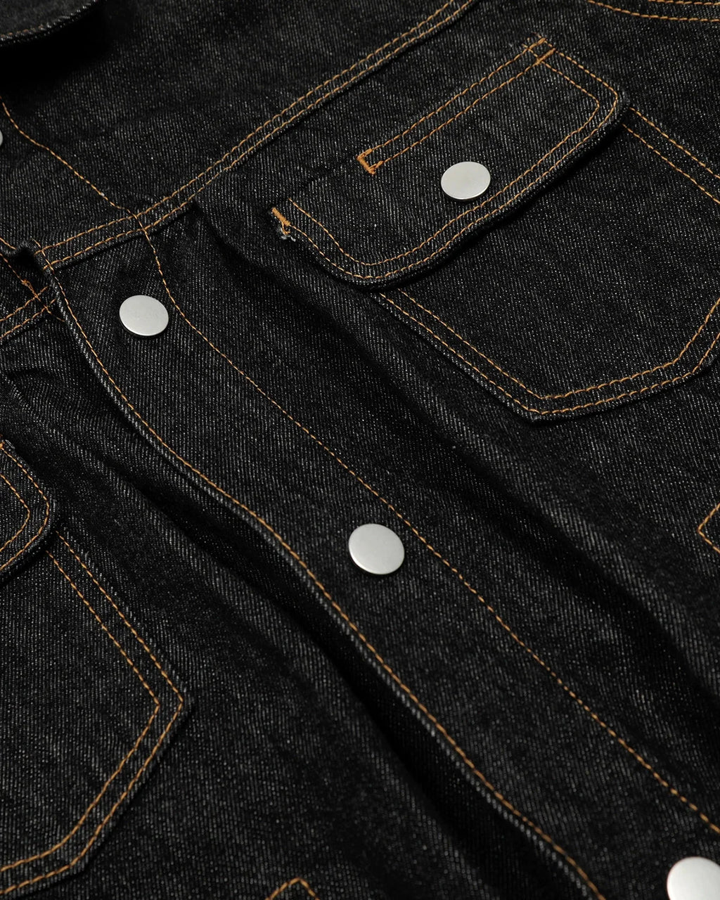 Men's black multi-pocket denim jacket with long sleeves
