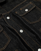 Men's black multi-pocket denim jacket with long sleeves