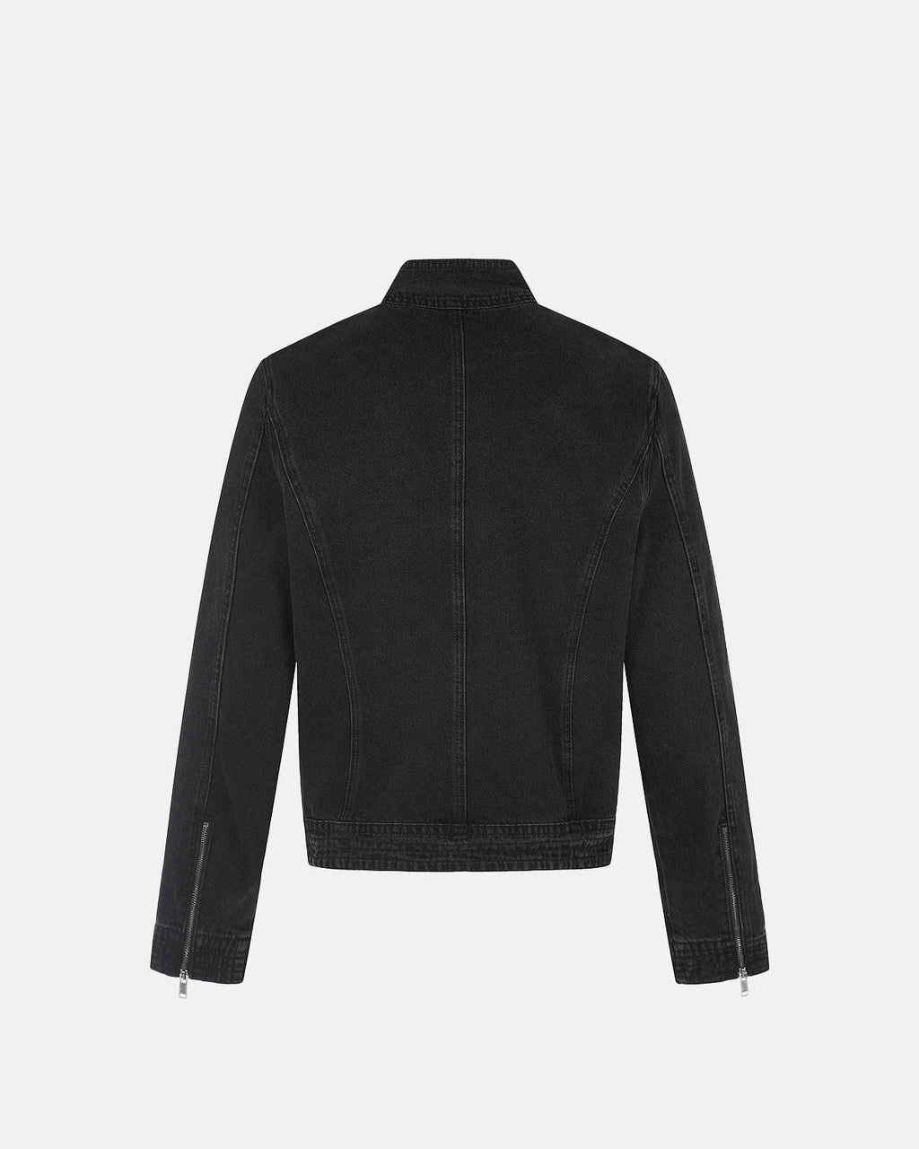 Men's black stand collar denim jacket