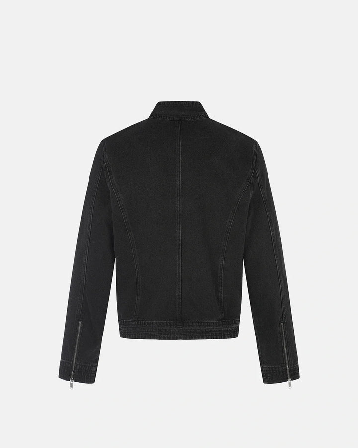 Men's black stand collar denim jacket