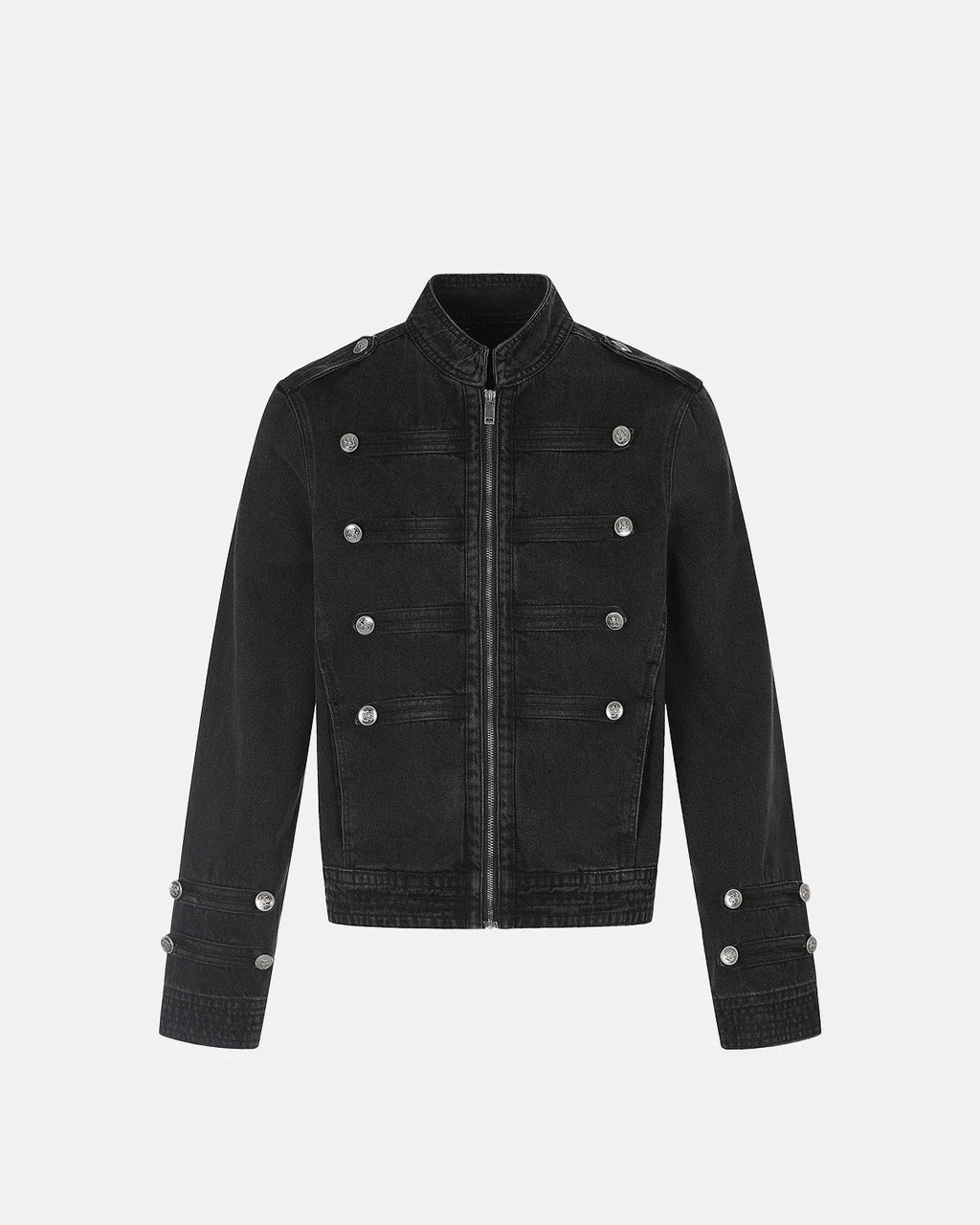 Men's black stand collar denim jacket