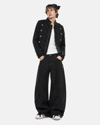 Men's black stand collar denim jacket
