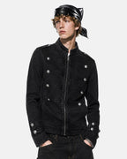 Men's black stand collar denim jacket