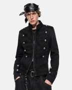 Men's black stand collar denim jacket