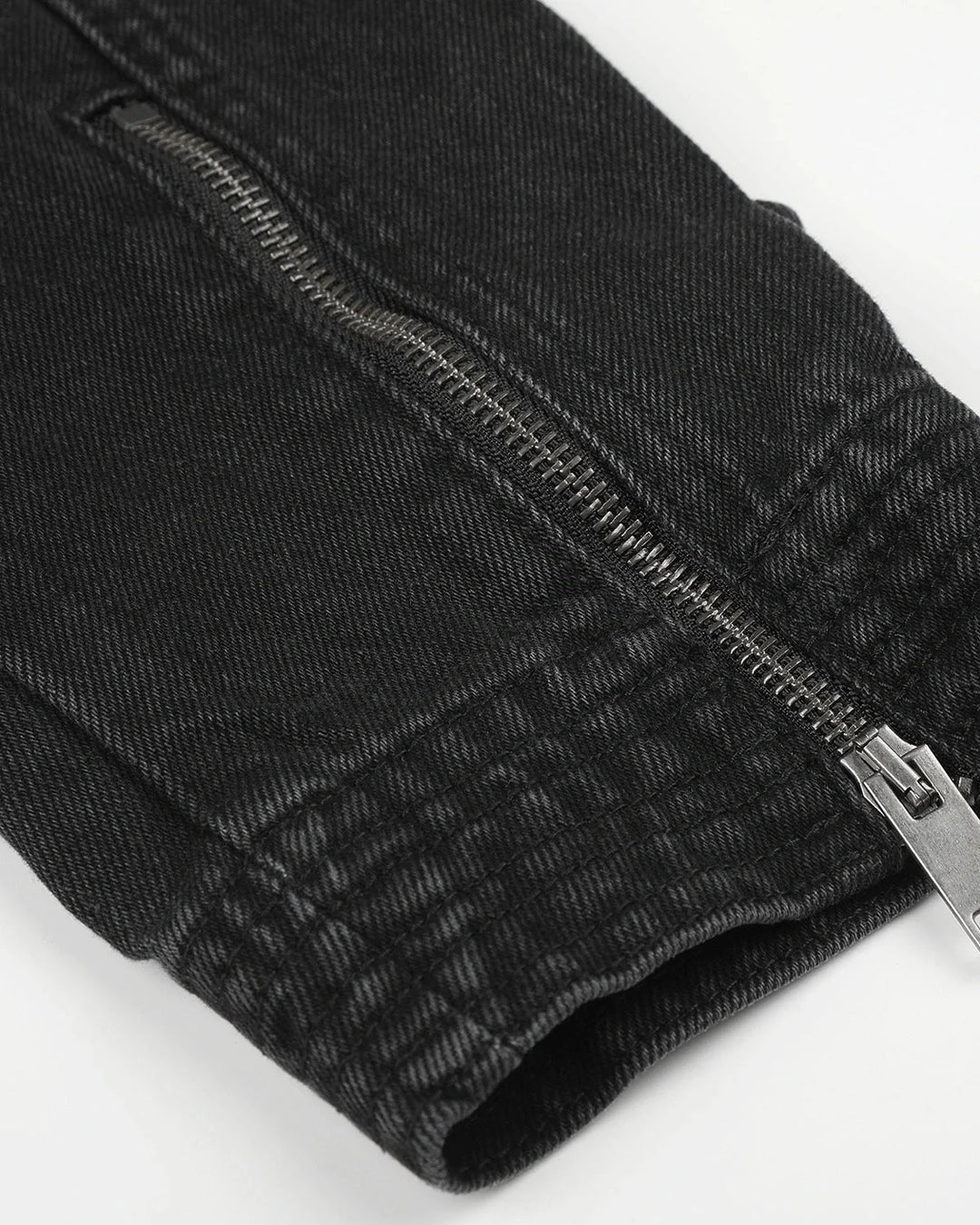 Men's black stand collar denim jacket