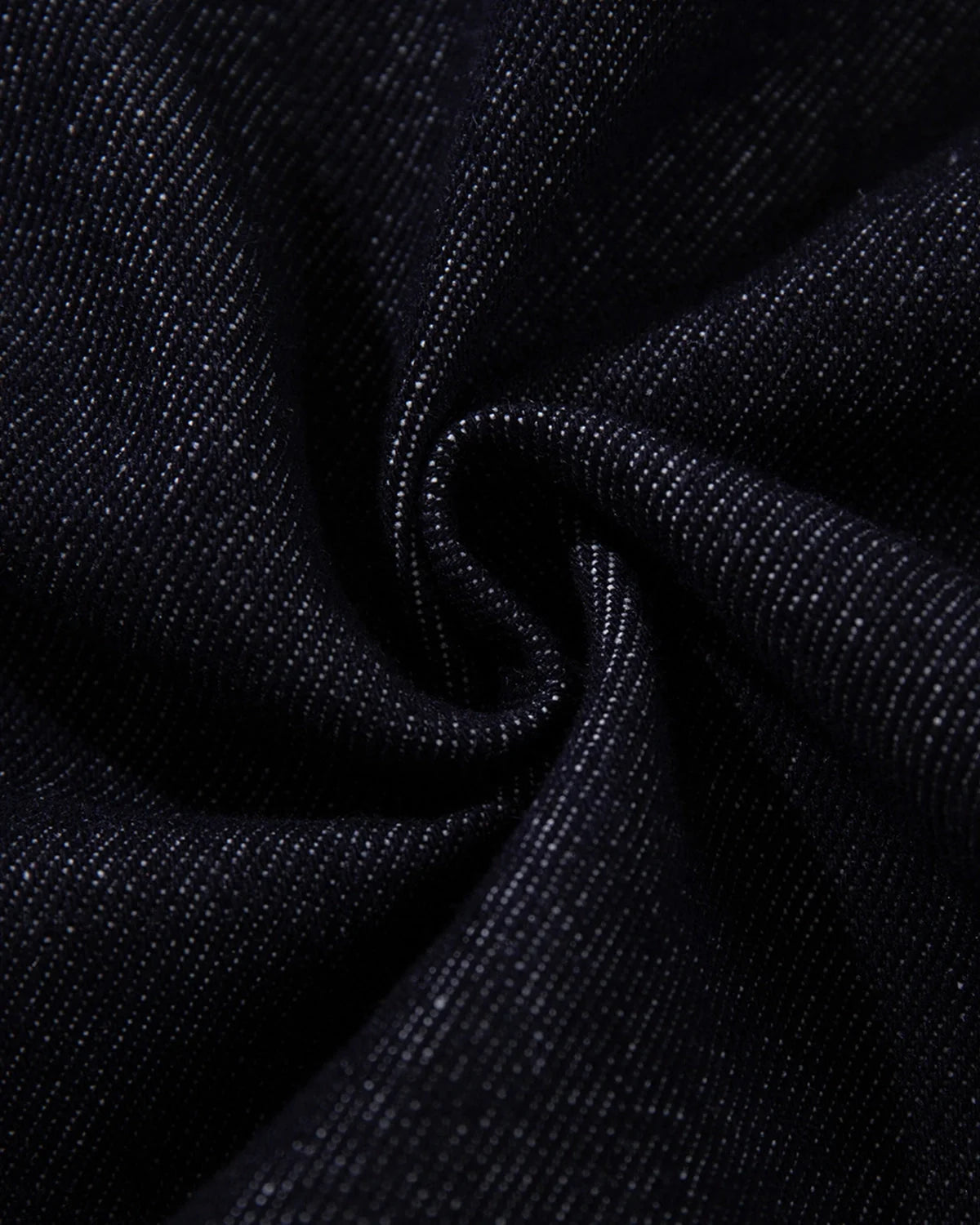 Men's dark blue denim jacket with spread collar and fireman clasp fastenings