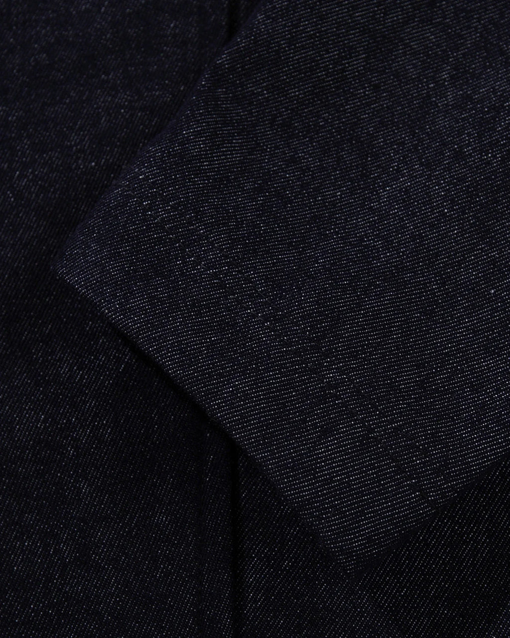 Men's dark blue denim jacket with spread collar and fireman clasp fastenings
