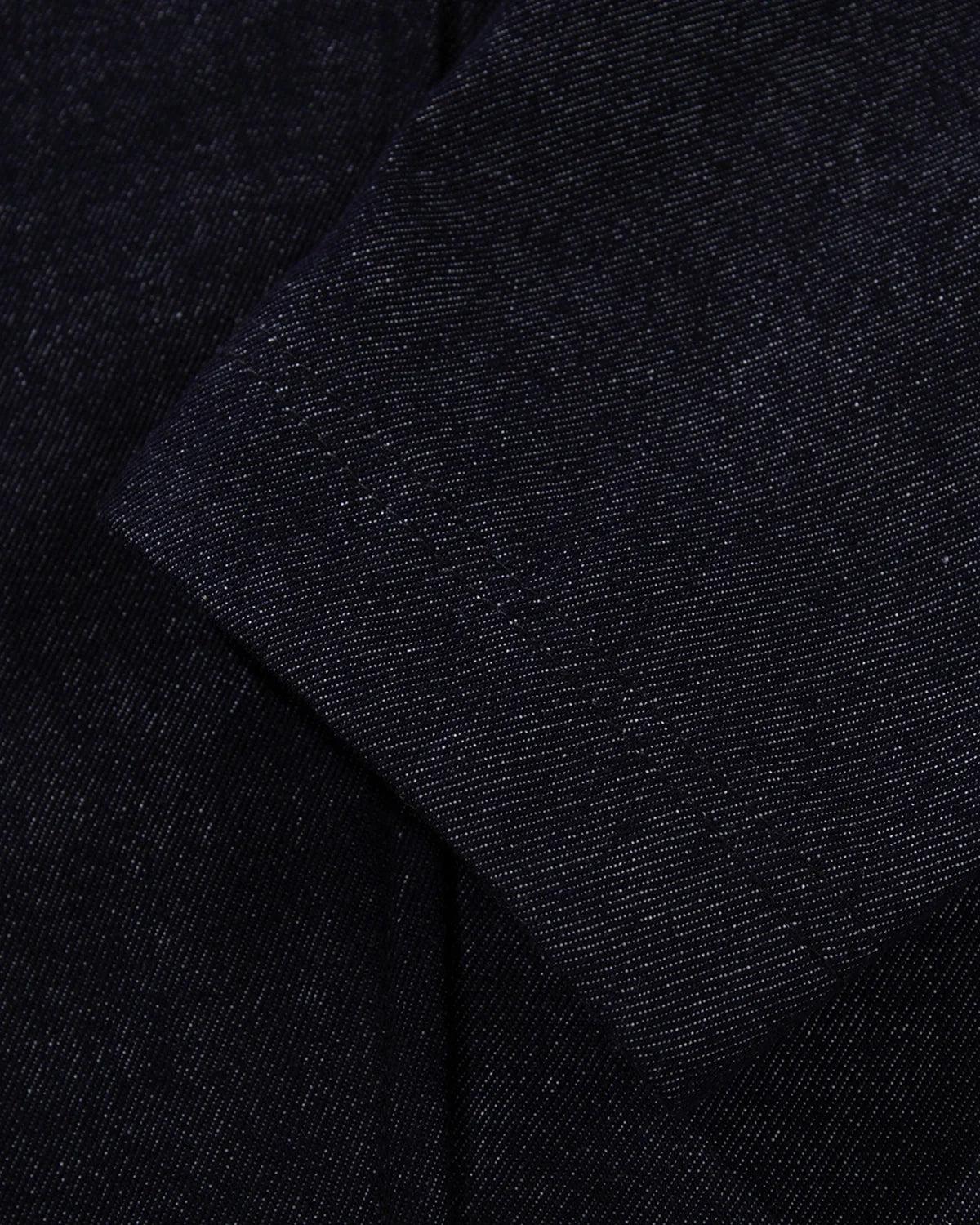 Men's dark blue denim jacket with spread collar and fireman clasp fastenings
