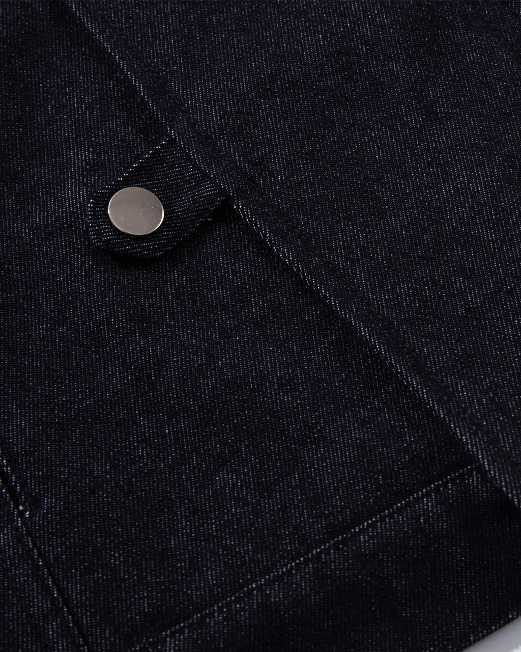 Men's dark blue denim jacket with spread collar and fireman clasp fastenings