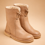 Women's lace-up ankle boots with plush cuff and flat sole