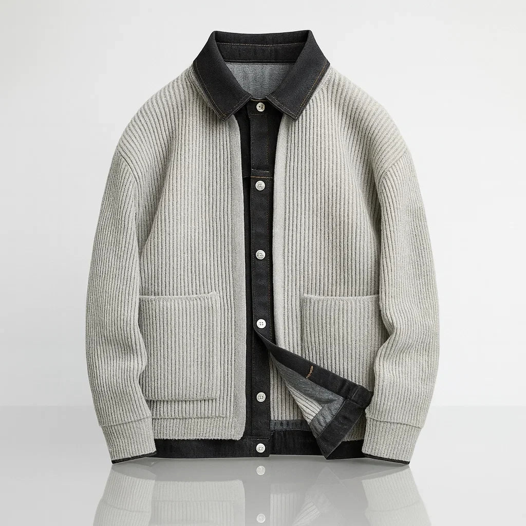 Men's ribbed button front jacket with shirt collar and patch pockets