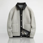 Men's ribbed button front jacket with shirt collar and patch pockets