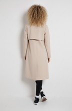 Women's long double-breasted coat with notched lapels
