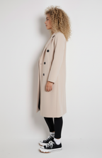 Women's long double-breasted coat with notched lapels