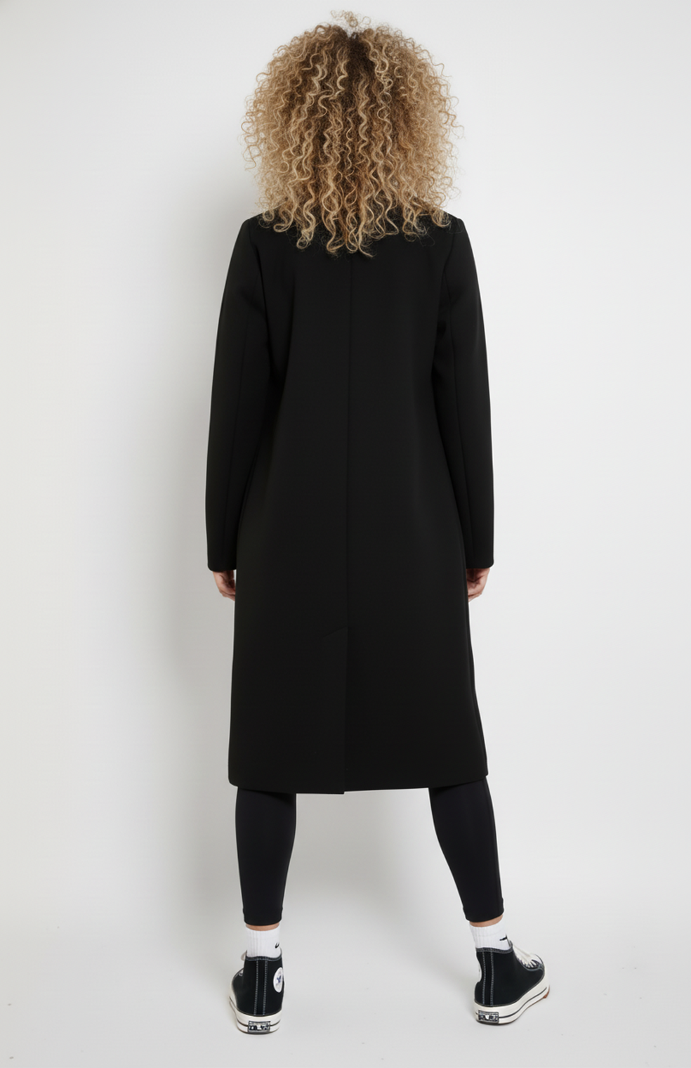 Women's long double-breasted coat with notched lapels