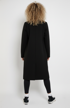 Women's long double-breasted coat with notched lapels