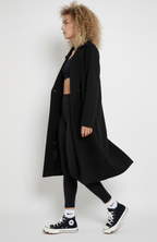 Women's long double-breasted coat with notched lapels