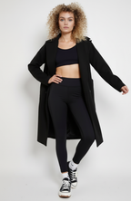 Women's long double-breasted coat with notched lapels