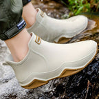 Women's slip-on ankle boot with rounded toe and textured sole