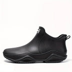 Women's slip-on ankle boot with rounded toe and textured sole