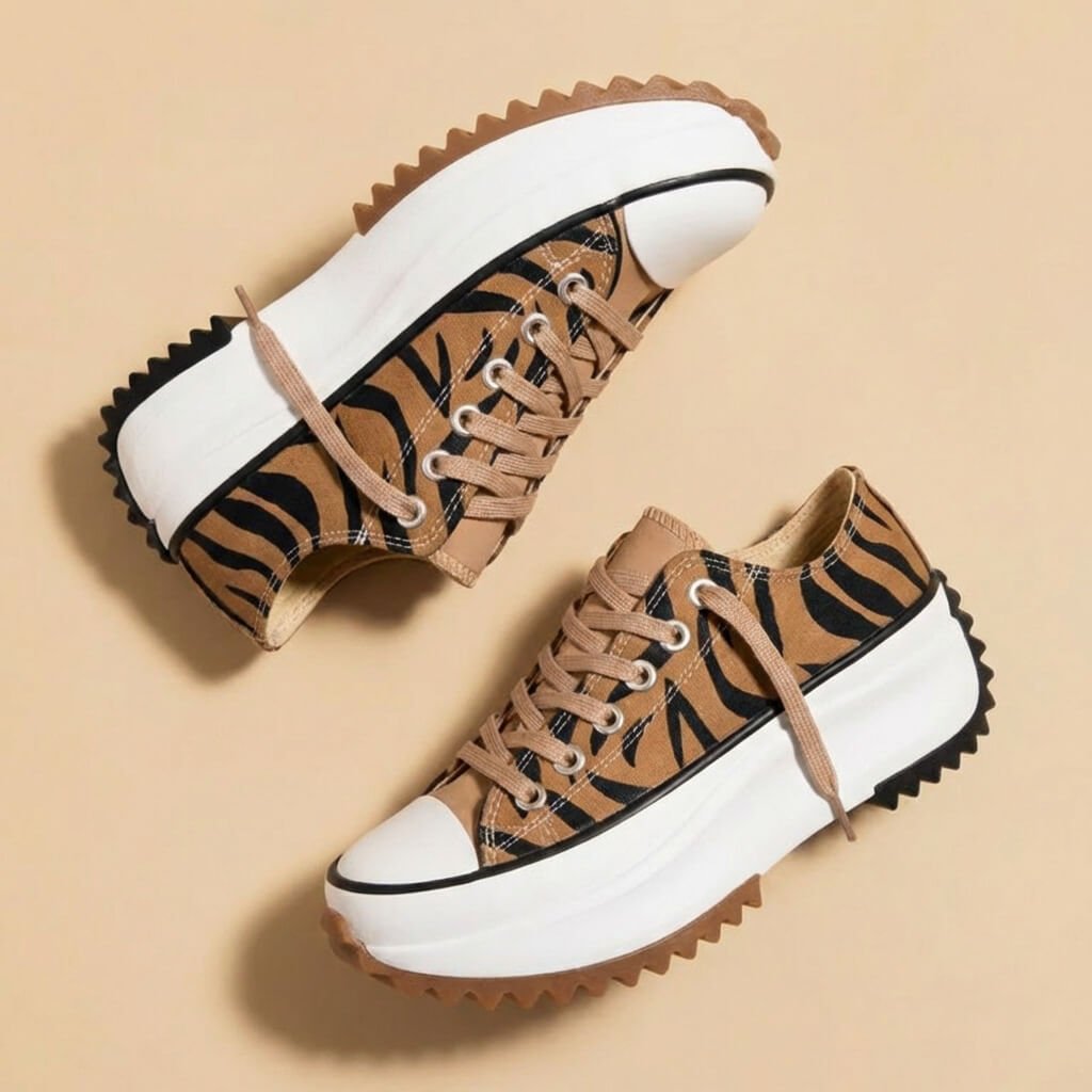 Women's platform sneakers with lace-up fronts, rounded toes and serrated soles