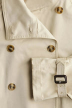 Women's short belted trench coat with stand collar and long sleeves