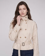 Women's short belted trench coat with high collar