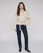 Women's short belted trench coat with high collar