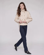 Women's short belted trench coat with high collar