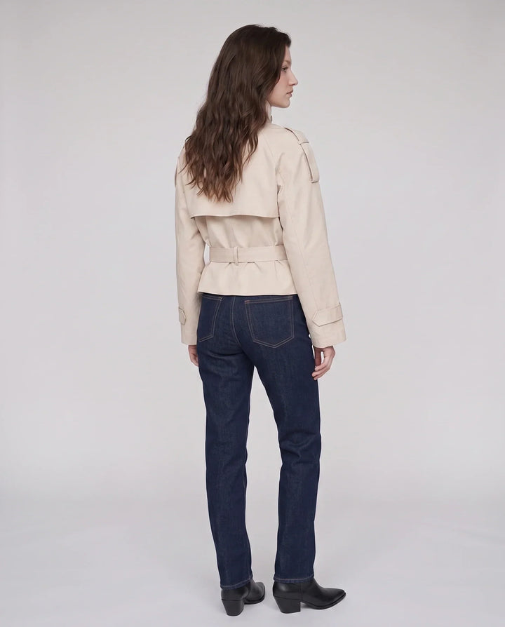 Women's short belted trench coat with high collar