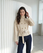 Women's short belted trench coat with high collar