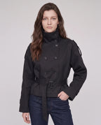 Women's short belted trench coat with high collar
