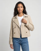 Women's beige cropped double-breasted trench jacket