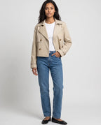 Women's beige cropped double-breasted trench jacket