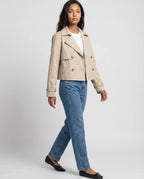 Women's beige cropped double-breasted trench jacket