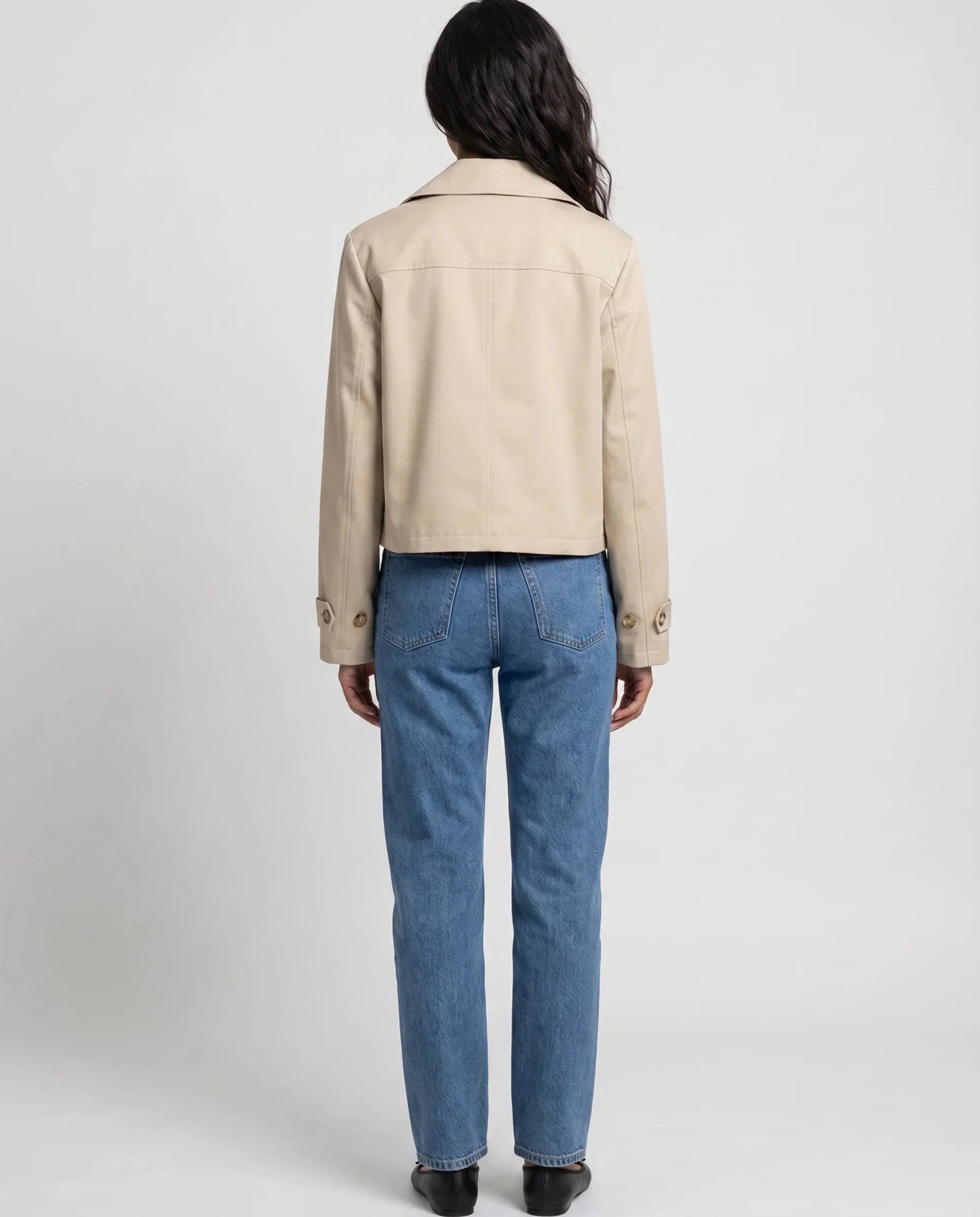 Women's beige cropped double-breasted trench jacket