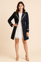 Women's double-breasted trench coat with contrast trim, long sleeves and cuff straps