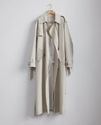 Women's cream long trench coat with notched lapels and button front