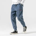 Men's ribbed corduroy trousers with drawstring waist and elasticated cuffs