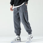 Men's ribbed corduroy trousers with drawstring waist and elasticated cuffs