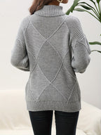 Women's geometric diamond pattern turtleneck sweater with long sleeves and ribbed trims