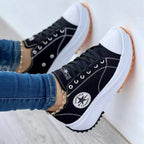 Women's lace-up platform sneakers with round toes and contrast soles