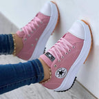 Women's lace-up platform sneakers with round toes and contrast soles