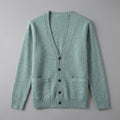 Men's plain V-neck cardigan with buttons, long sleeves and patch pockets
